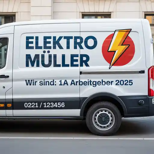 Firmenfahrzeug Elektro Müller mit 1A-Arbeitgeber-Beschriftung